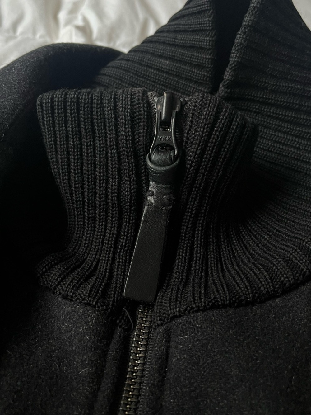 Mackage Men's Black Wool Blend Double Breasted Coat with Leather Trim Size 40 - Picture 13 of 16